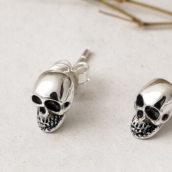 Sterling Silver Skull Stud Earrings, 2 of 6