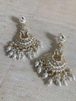 Meenakari White Gold Plated Dangle Indian Earrings, 7 of 7