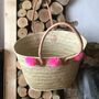 Personalised Large Shopping Basket Bag With Pom Poms, thumbnail 3 of 9