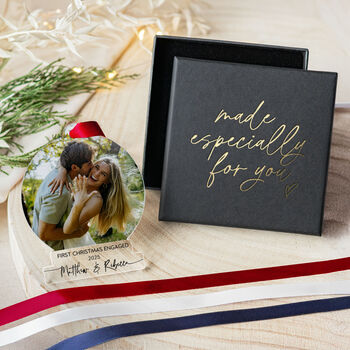 First Christmas Engaged Photo Acrylic Ornament 2025, 3 of 9