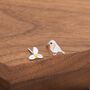 Mismatched Robin Bird And Holly Stud Earrings In Sterling Silver, thumbnail 4 of 11