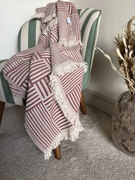 Hestia Modern, Striped Cotton Blanket Pink Terracotta, 3 of 12