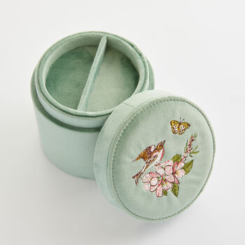 Morning Song Bird Embroidered Round Jewellery Box, 3 of 5