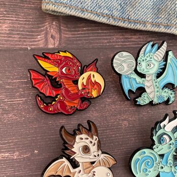 Set Of Four Elemental Dragon Enamel Pins, 3 of 5