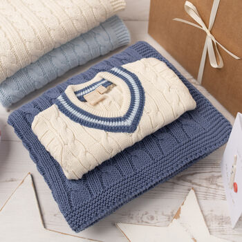 Baby Cricket Jumper And Cable Blanket Gift Set, 3 of 12