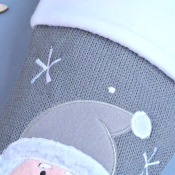 Personalised Grey Knitted Stocking With Santa, 4 of 4