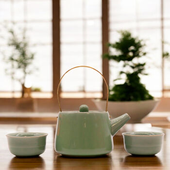 Jade Herbal Tea Set With Teapot And Two Tea Cups, 2 of 4