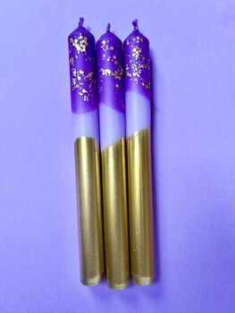 Purple And Gold Glitter Christmas Candles 'Gilded Plums', 4 of 4