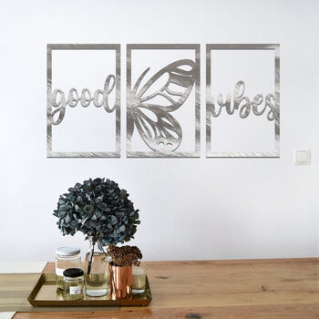 Good Vibes Metal Wall Art Butterfly Motif Set, 6 of 11