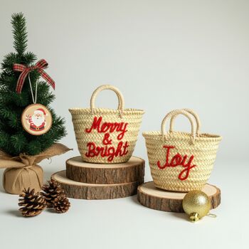 Handmade Christmas Mini Straw 'Merry And Bright' Basket, 3 of 6