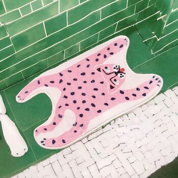 Vibrant Colour Pop Pink Leopard Bath Mat, 8 of 11