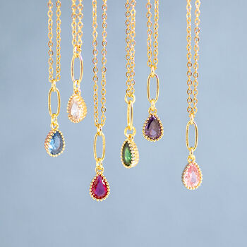 Gold Plated Teardrop Birthstone Pendant Necklace, 7 of 12