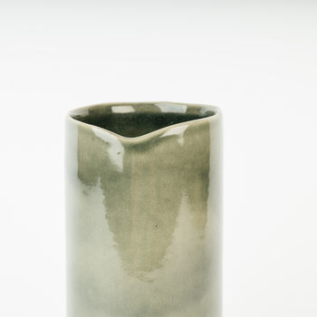 Large Cylinder Handmade Stoneware Vase In Dark Green, 2 of 3