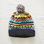 Fair Trade Unisex Bobble Hat Fair Isle Lined Waste Wool, thumbnail 3 of 8