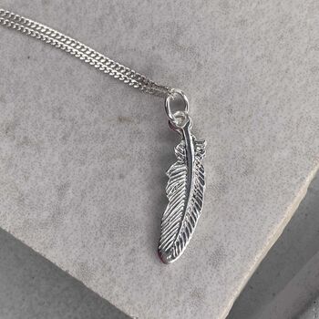 Sterling Silver Silver Feather Necklace, 4 of 12