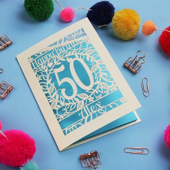 Personalised 50th Birthday Card Papercut Flower Design, 8 of 8