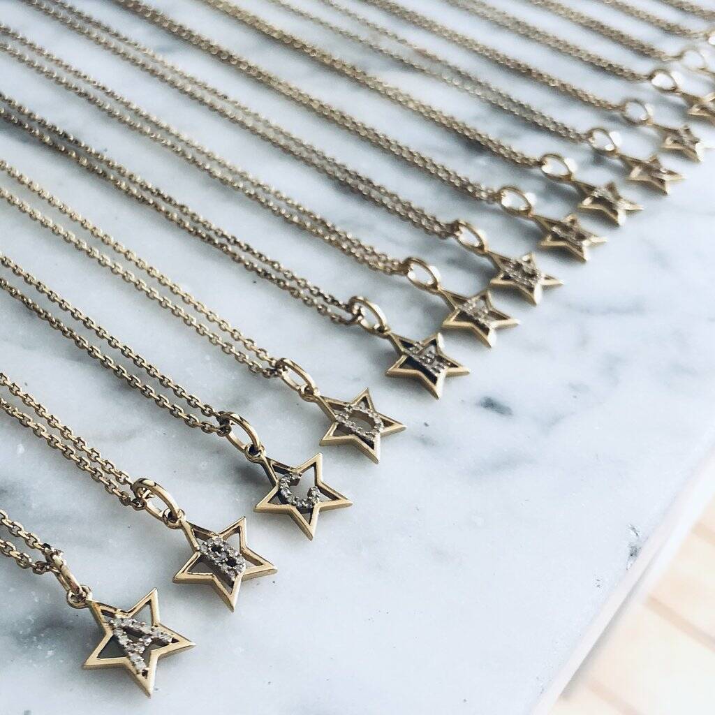 14k gold vermeil diamond star initial pendant by carrie elizabeth
