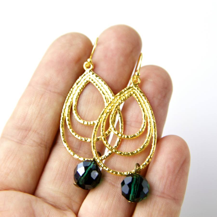 Gold Textured Teardrop Teal Earrings By Gaamaa | notonthehighstreet.com