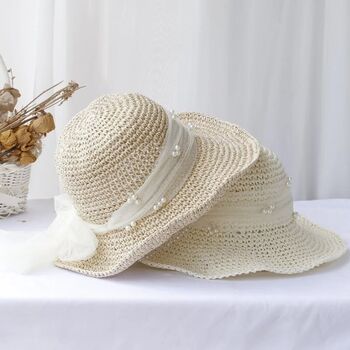 Monaco Cream Pearl Ombré Straw Beach Hat, 3 of 3