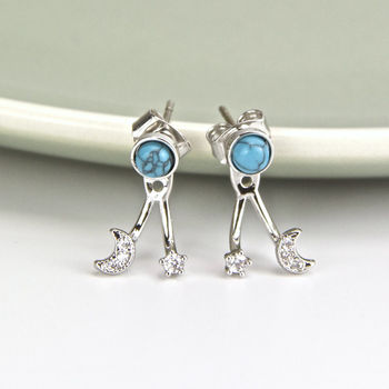 Two Way Turquoise Moon And Star Earrings, 5 of 11