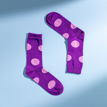 Purple Polka Dot Egyptian Cotton Men's Socks, 2 of 4
