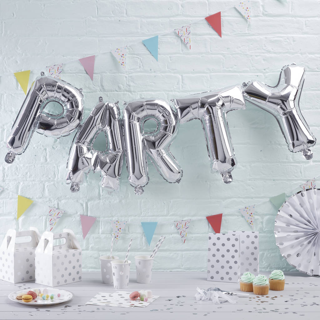 silver foiled party balloon bunting garland by ginger ray