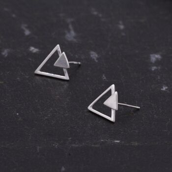 Sterling Silver Double Triangle Arrow Stud Earrings, 4 of 11