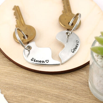 Personalised Split Heart Couples Romantic Gift Pewter Keyring, 5 of 5