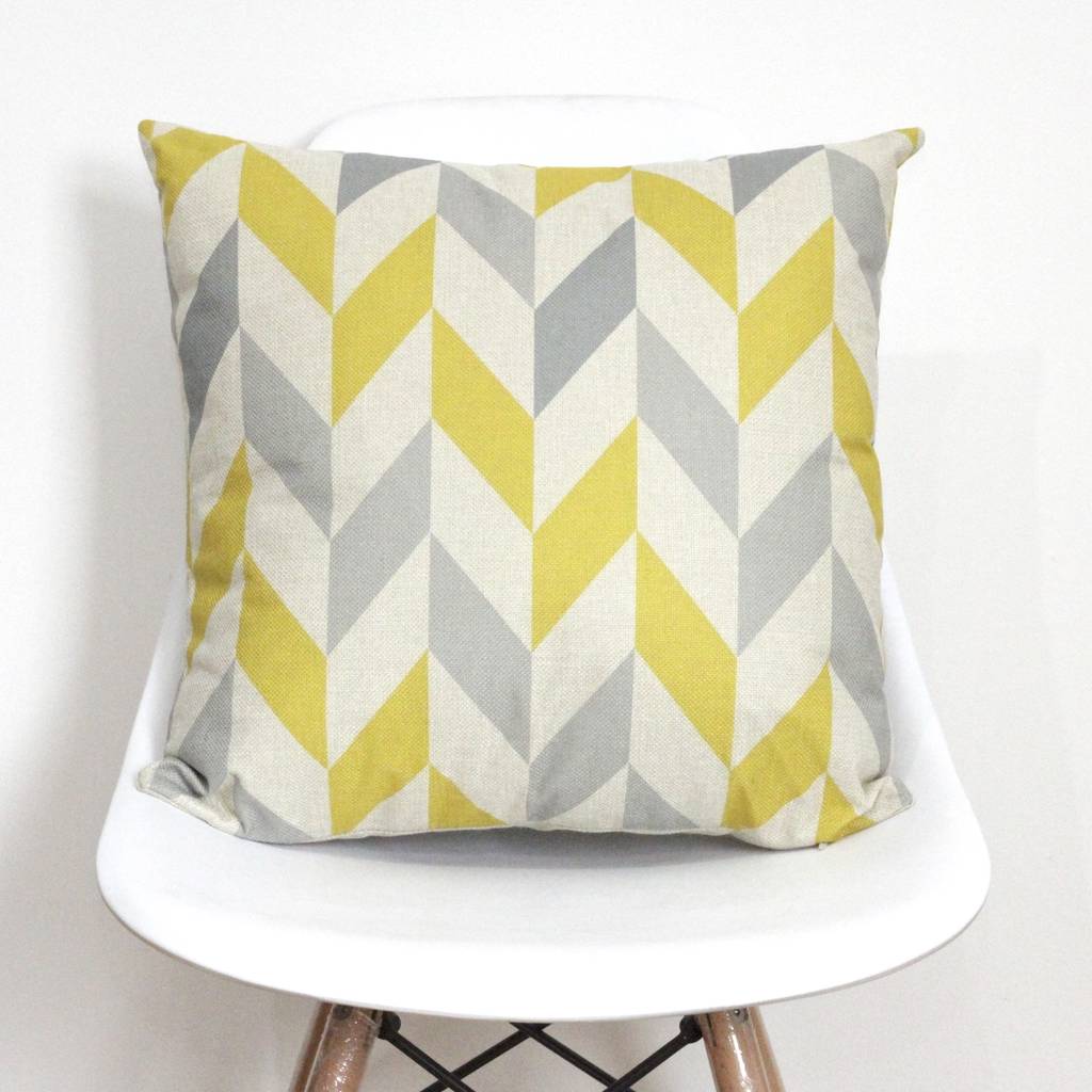 Geometric Yellow And Grey Diamond Cushion Cover By Quirkybee