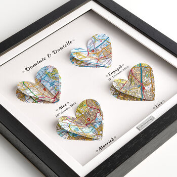 Four Personalised Heart Maps Framed Print, 4 of 9