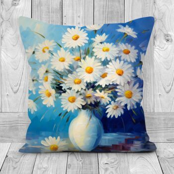 Sunlit Daisies In Blue Hand Made Poly Linen Cushions, 3 of 9