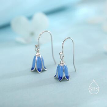 Sterling Silver Enamel Bluebell Flower Drop Dangle Earrings, 2 of 11
