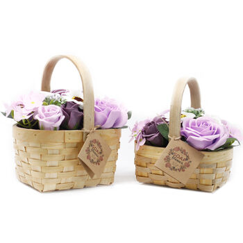 Pink Flower Bouquet Soap In Wicker Basket Gift, 2 of 3