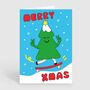 Cute Skateboard Rider Christmas Tree Merry Xmas Card, thumbnail 2 of 3