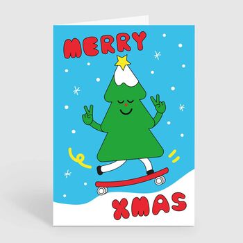 Cute Skateboard Rider Christmas Tree Merry Xmas Card, 2 of 3