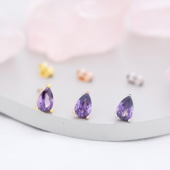 Sterling Silver Pear Cut Amethyst Cz Earrings, 7 of 12