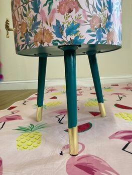 Pink And Green Floral Round Wooden Bedside Table, 6 of 8
