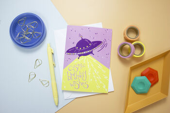 'Cosmic Birthday Wishes' Spaceship Birthday Card, 3 of 5