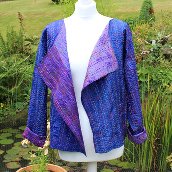 Kantha Handstitched Purple Silk Jacket, 7 of 8