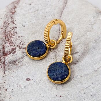 The Circle Lapis Lazuli Gemstone Earrings Gold Plated, 3 of 5