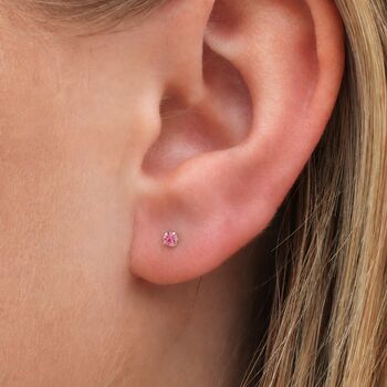 3mm Sterling Silver Tourmaline Pink Crystal Stud Earrings, 2 of 3