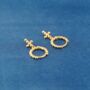 Gold Beaded Cross Hoop Earrings, thumbnail 3 of 7