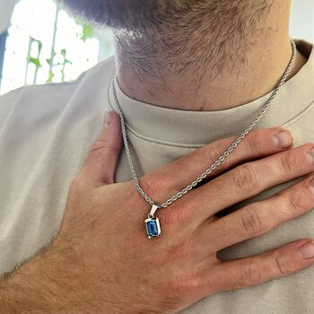 Silver Blue Diamond Pendant Necklace Chain For Men, 8 of 12