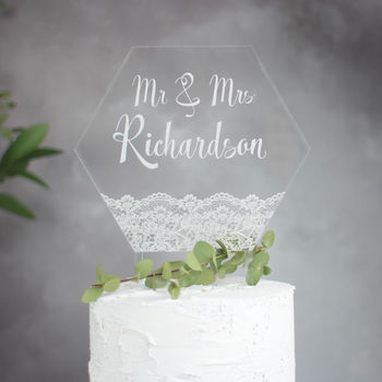 Personalised Wedding Cake Topper With Lace Design, 2 of 9