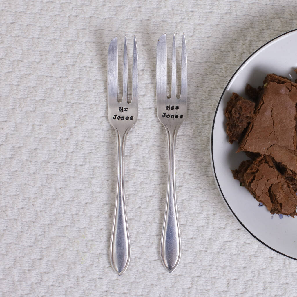 Personalised Vintage Cake Slice, Knife And Forks Set By La De Da