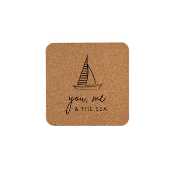 Set Of Four 'You, Me And The Sea' Square Cork Coaster, 2 of 2