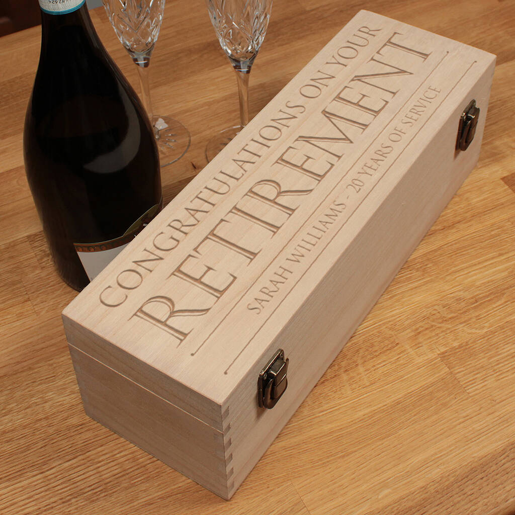 Personalised Engraved Retirement Hinged Bottle Gift Box, 1 of 3