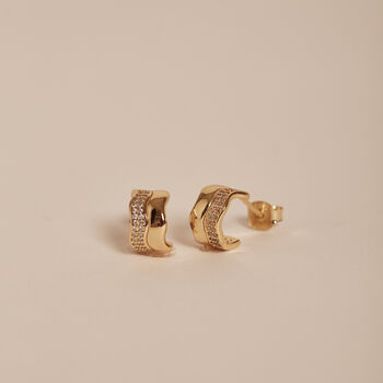 Gold And Diamante Wave Huggie Hoops, 3 of 5