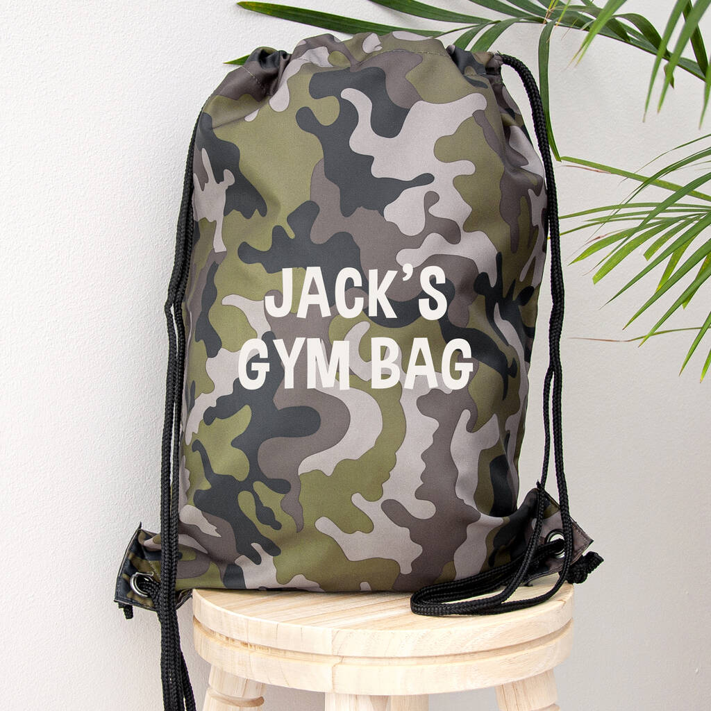 Personalised Kids Camo Drawstring Bag, 1 of 9