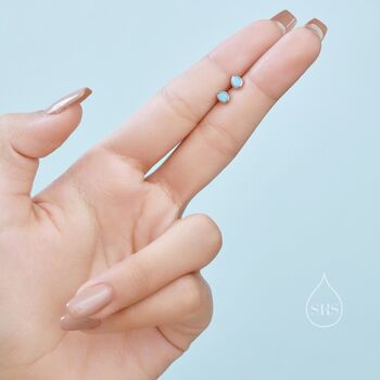 Sterling Silver Tiny Blue Opal Droplet Screw Back Earrings, 4 of 10